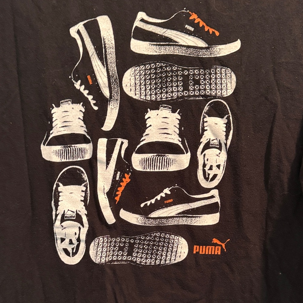 Puma Black Tee with White and Orange Sneaker Graphics - Picture 2 of 3
